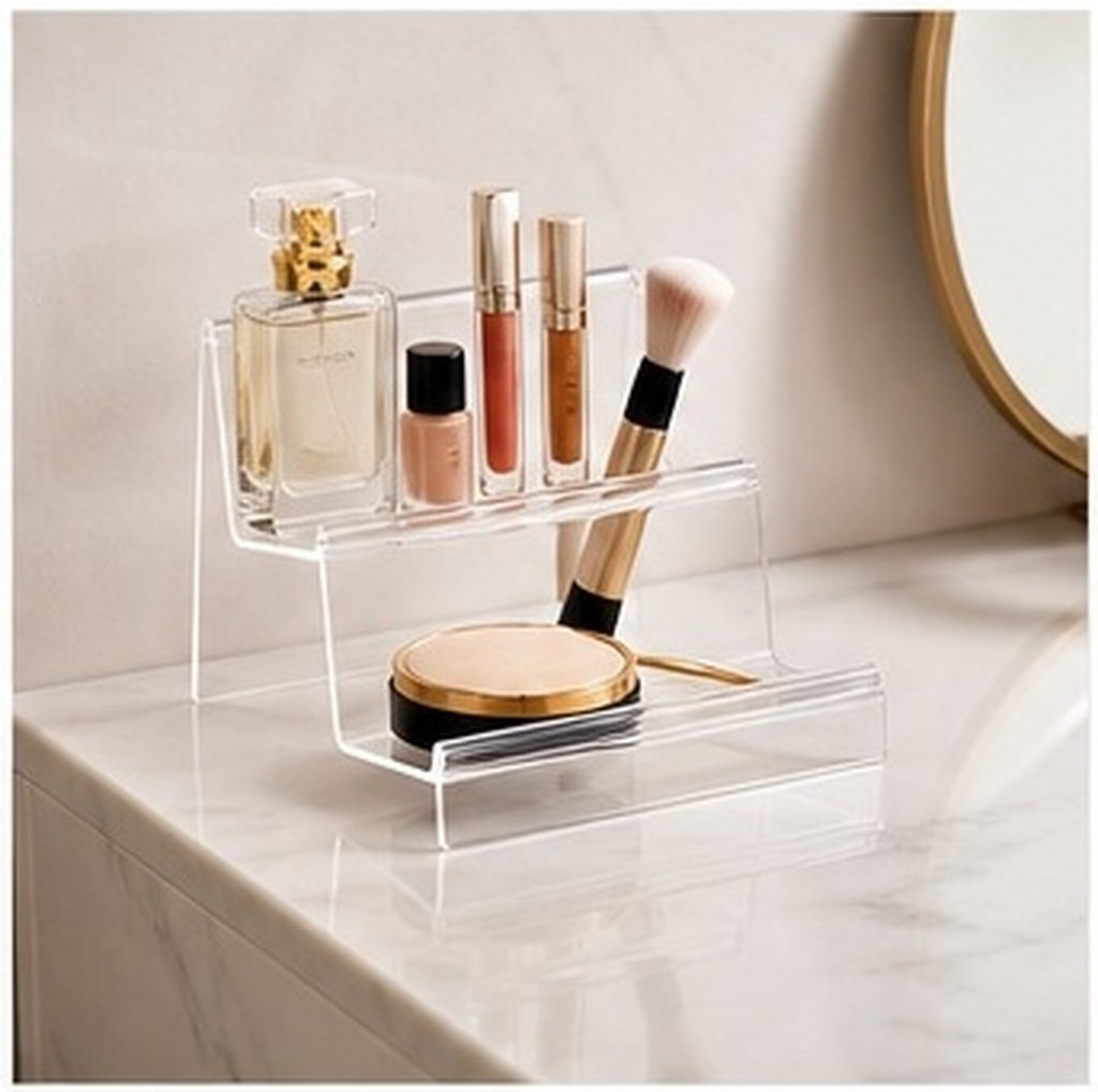 Clear Acrylic Book Stand Holder - アクリル製ウォレットホルダー、透明な多段式収納ディスプレイスタンド。ハンドバッグ、携帯電話、化粧品、アクセサリー、書籍などを収納・展示するのに最適。ご家庭や店舗でご使用いただけます。