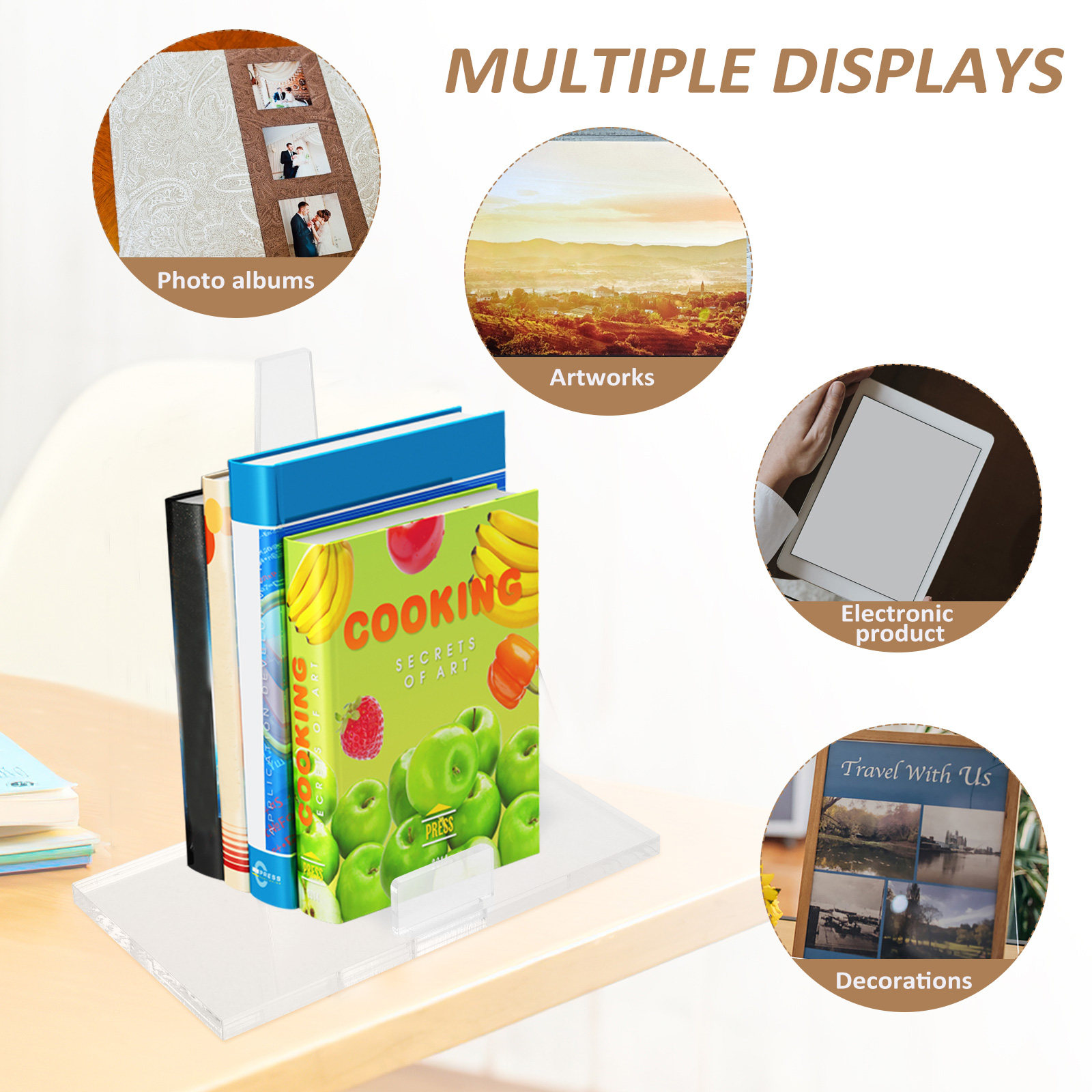 持ち運び可能な小型アクリル製写真立て。透明なディスプレイスタ - Clear Acrylic Book Stand Holder のレビューと価格